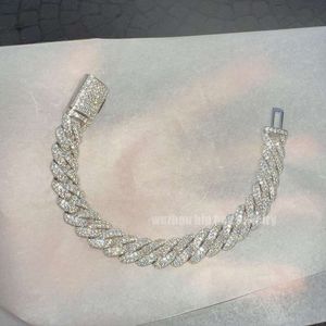Cadeia de ligação cubana de moissanita de alta grau 13 mm Sterling 925 prata grau verificou vvs1 redondo diamante moissanita diamante pulseira cubana