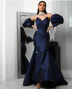 Party Dresses Elegant Long V-Neck Pleated Evening With Slit Sheath Muslim Taffeta Floor Length Prom Formal Dress For Women