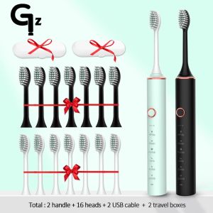 Heads New 2023 Sonic Electric Tooth Brush IPX7 Vuxen Timer Brush 18 Mode USB Laddare Laddningsbara tandborstar Ersättningshuvuden