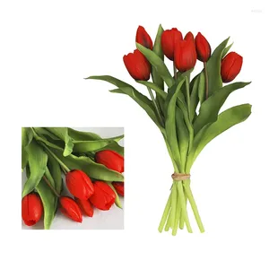 Fiori decorativi 1 bouquet di tulipani simulati con 7 bundle di tulipano artificiale falso per la decorazione del matrimonio