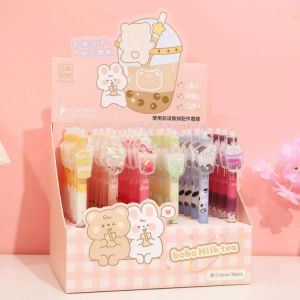 Pennor 36 datorer/parti Bear Rabbit Milk Tea Press Gel Pen Söt 0,5 mm svart bläck Neutral pennor Present Stationery Office School Supplies grossist