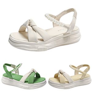 Gratis frakt Kvinnor Sandaler skor Låga klackar Flat Solid Yellow White Green Slippers Slides Womens Summer Shoes Gai