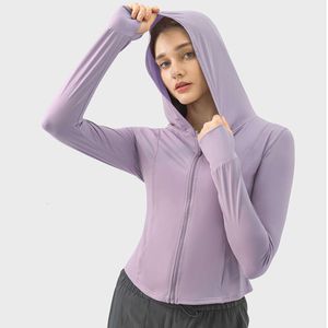 Desginer Yoga Jacke Top Hemd Kleidung kurzfrau Hoodie Outdoor Sport upf50water gekühltes Eis Gefühl mit Kapuze Sonnenschutz Kleidung Sahne süßes Mädchen Style Short Sl Sl