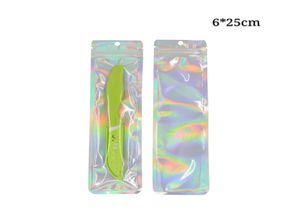 628 cm Rainbow Hologram Borstförpackningspåse Aluminiumfolie Plast Långa paketpåsar Puches With Hanger Holder Packing Grocery AN7298467