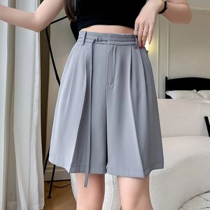 Ankunft Sommerweite Bein Shorts für Frauen hohe Taille Casual Bermuda FEMAL FEMAL LINTH Kurzhose Ligh Green 240407