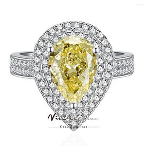 クラスターリングvinregem 2.5ct pear cut lab作成サファイアpadparadscha citrine gemstoneリング女性925スターリングシルバーエンゲージメント