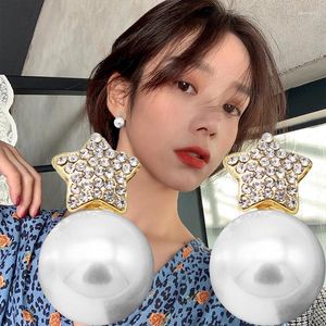 Stud Earrings Office Style Trendy Star Crystal For Women Fashion Girls White Round Pearl Earring Vintage Party Jewelry Gifts