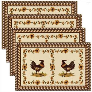 Table Mats Cock Placemats Set Of 4 Farm Animals Theme Washable Place 12x18 Inch For Dining Decorations Flower Floral