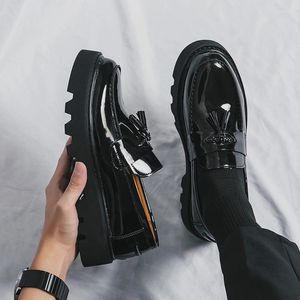 Casual Shoes Fashion Brand Men Thick Sole Lefu Classic Black Pointed Comfortable Leather Tassel Formal Business