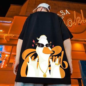 Men's T-Shirts M-8XL 2024 New Harajuku Strt Golden Chain Duck Print Round Neck Short Slve T-shirt for Couple Loose Casual Short Top Y240420