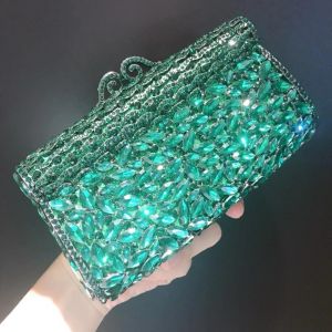 Väskor Lady Green/Red/Blue/Pink Color Crystal Evening Bags Stones Handväska för bröllopsfest Clutch Bag Bridal Diamond Minaudiere Purse