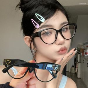 Solglasögon Y2K Cat Eye Triangle Heart Anti-Blue Light Glasses Frame Women Men Reading Eyewear Retro Black Clear Gereeglasses