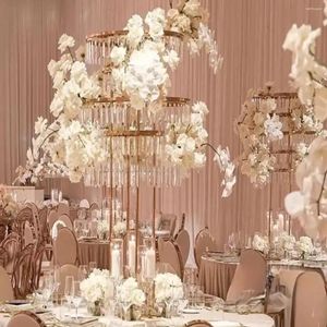 Party Decoration 3PCS110cm 120 cm lång) 5 TIES Crystal Waterfall Gold Metal Flower Stands Wedding Table Centerpieces For Home Event 420