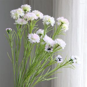 Fiori decorativi 5 pezzi Artificiale 3heads Campanula Chrysanthemum Silk per decorazioni per la casa Falza da matrimonio Tavolo da fiore Disposizione