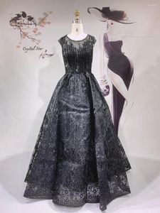 Платья для вечеринок черная роскошная длинная o-вырезок для женщин 2024 Свадебные вечерние платья HO1078