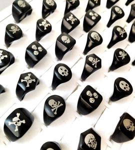 30pcslot Whole TOP MIX Skull Biker Ring Hiphop Jewelry Classic Punk Black Gothic Alloy Ring Men Women Party Skeleton Jewelry3514220