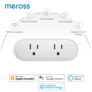 Plugs Meross Homekit 2 in 1 WiFi Smart Plug Dual Sockets 15A US/JP Plug Wireless Outlet Suppurt Alexa, Google Assistant SmartThings