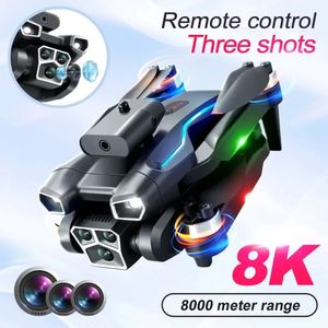 S151 Drone 8K Professional Three Camera med belysning GRIP Foldbar GPS WiFi Aerial Pography Hover RC Helicopter Toys 240417
