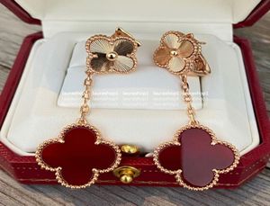 Lucky Fourleaf Clover Dangle أقراط على الطراز الكوري الشبكة الحمراء طويلة الشرابة النساء 7075840