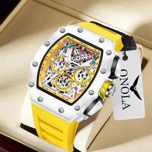 Нарученные часы Onola Brand Watch Men Случайно многофункциональные силиконовые ленты Quartz Watches White Fashion Водонепроницаем