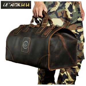 Bolsas de bolsas homens genuíno couro de grande capacidade de design vintage mochila masculino de bolsa de bolsa de bolsa de bagagem de viagem masculina 8151b