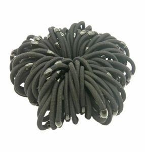 Lot 100 Pcs Size 5cm Bead Black Girls Women Elastic Hair Bands Holder Hair Tie Ring Hairband Elastic Hair Scrunchy77096977809122