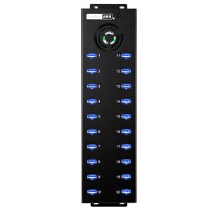 CPUS Sipolar 20 Port Industrial USB Hub Splitter con 1A ogni porta di ricarica e sincronizzazione USB 2.0 Hub per tablet per cellulari Miner Nero