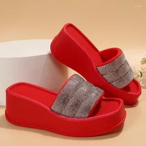 Slippers Foreign Trade Large Size Wedged Rhinestone Square Female Platform Muffin Outside Wear Sandals