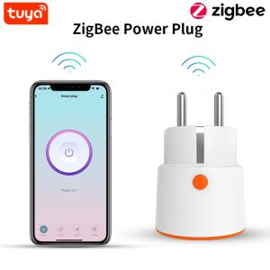 Plugs Tuya Smart Zigbee 3.0 Power Plug 16a Eu 3680w Meter Remote Control Voice Control Timer Socket Work with Alexa Tuya Zigbee Hub