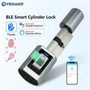 Kontroll ttlock fingeravtryck smart justera cylinderlås lösenord Biometriskt elektroniskt dörrlås med digitalt knappsats hem intelligent lås
