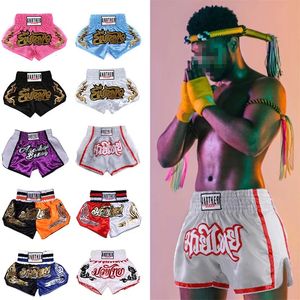 Shorts de boxe feminino bordado bordado mma combate profissional kickboxing garoto de menina de treinamento Trunks Kids Muay Thai Pants 240408