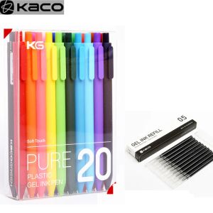 PENS KACO 20PC/LOT NETTIGE GEL STEIL SET 0,5 mm Farbe Tinte mit Kacogreen -Nachfüllung für Xiaomi Gel Stift Geschäftsbüro Briefpapierartikel Vorräte