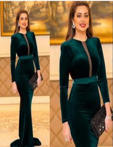 Dark Green Muslim Dubai Mother of the Bride Dresses Jewel Neck Long Sleeve Velvet Ribbon Sash Formal Dress Plus Size Evening Gowns1938727