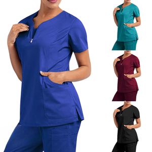 Farmácia uniformes de trabalho para profissionais Acessórios de enfermagem Casual Manga curta Enfermeira Aparel feminino 240420