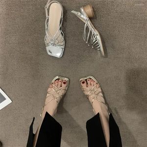 Casual Shoes With Strap Outdoor Roman Style Footwear Sexy Beach Open Toe Thick Heel Summer 2024 Silver High Heels Ladies Original Sale
