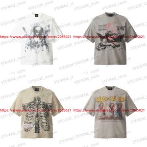 T-Shirts Erkekler 2024SS Saint Michael T-Shirt Erkek Kadınlar Büyük Boy Vintage Comic T-Shirt Kısa SE TOP TS TROT T240325 240325