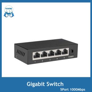 Kontroll Gigabit Switch 5 Port 1000 Mbps Ethernet Switch 5xFast RJ45 Hub Network SoHo Desktop Smart WiFi Switcher Plug Play Surveillance