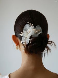 Clipes de cabelo acessórios de flor de seda feitos à mão barretas de véu de noiva hanfu