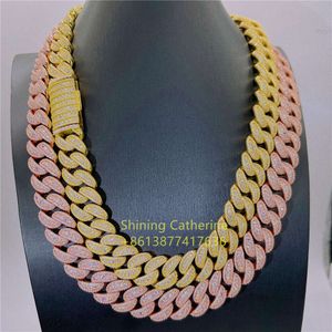 Luxury Jewelry 20mm 3 Rows Rose Gold Prong Setting Diamond Iced Out Vvs Moissanite Cuban Link Chain