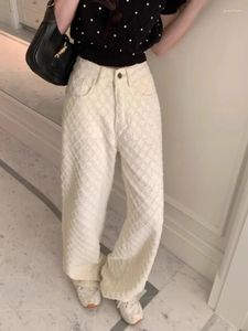 Pantaloni femminili beige argyle jacquard patteny gamba larga y2k donne in moda coreano casual sciolte allacciata piega ipchi dritti