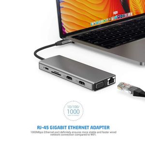 2024 USB Tip C Hub Tip-C-HDMI 4K VGA Adaptör RJ45 LAN Ethernet SD TF USB-C 3.0 TYPEC 3.5mm Jack Audio Video MacBook Pro OTG-İçin-İçin