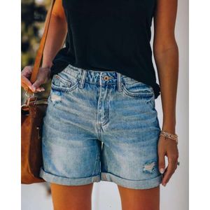 Fashion 2024 Summer Street Trendsetter Straight Leg Pants Shorts Women's Denim