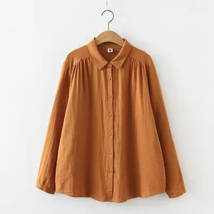 Kvinnors blusar Bomull Women Shirt 2024 Solid Color Long Sleeve Cardigan Casual Korean Fashion Basic Tops Female Yoyikamomo