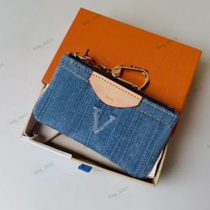 DENIM DESIGNER COIN POCHETTE CLE KEY POUCH WALLET WOLING LEATHER LEATHER MENS FUDINGURY MINI Wallet Card Card Classic Flowers Old Sthort Zipper Cardholder