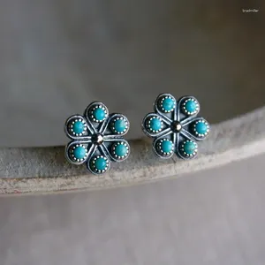 Studörhängen etnisk rund blå sten boho vintage smycken silver färg metall snöflinga blomma för kvinnor