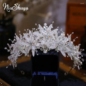 Klipsy do włosów niushuya ręcznie robiona biała suknia ślubna kwiat kryształowy koronę Księżniczki Tiaras Akcesoria