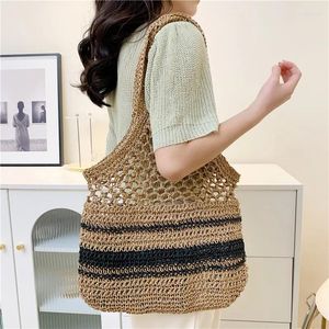 Shoulder Bags Summer Straw For Women Striped Woven Beach Vacation Shopping Casual Tote Bag Female Handbags