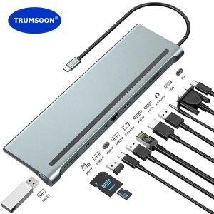 Hubs Trumsoon USB C Hub to Ethernet RJ45 4K HDMICompatible VGA SD TF USB 3.0 2.0 Type C PD Charge for MacBook Samsung S10 Dex HDTV