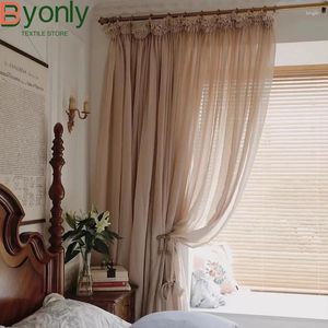 Curtain French Fine Linen Ins Agaric Side Window Screen Solid Color Curtains For Living Room Bedroom Balcony Customized