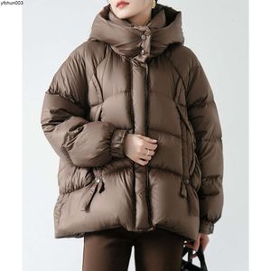 Live Product Spring New 90 White Goose Down Jacket Womens Standing Collar Hooded Mid Length Warme